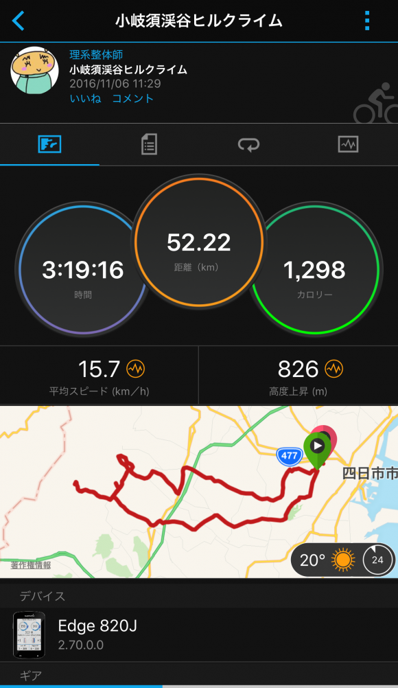 Garmin Connect Mobile ログ画面