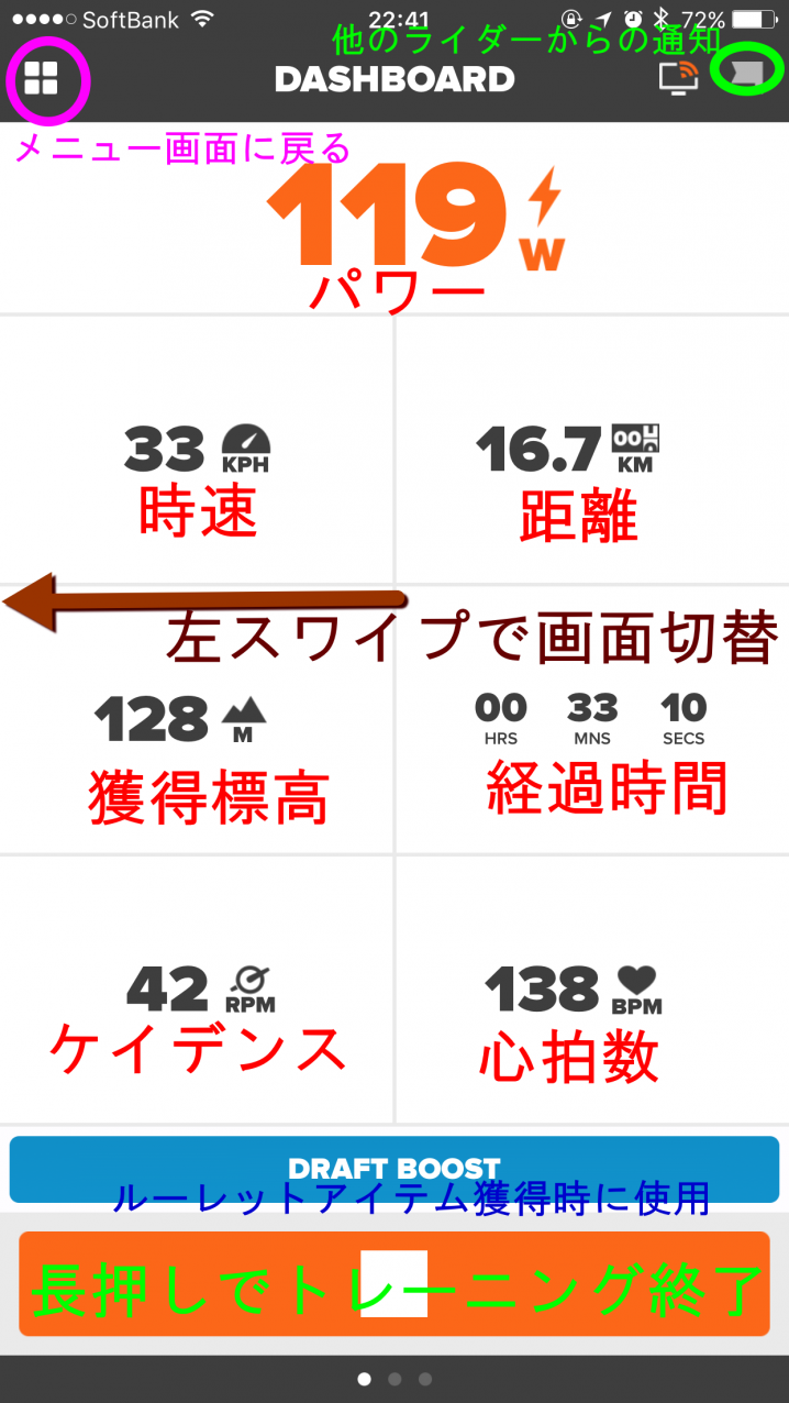 Zwiftアプリの操作方法