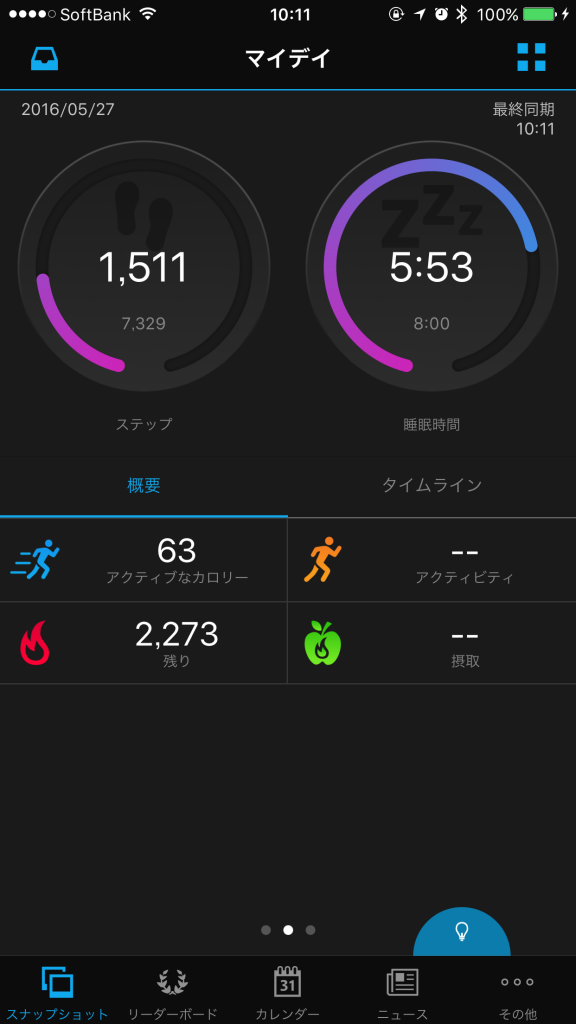 「Garmin Connect Mobile」のマイディの画面